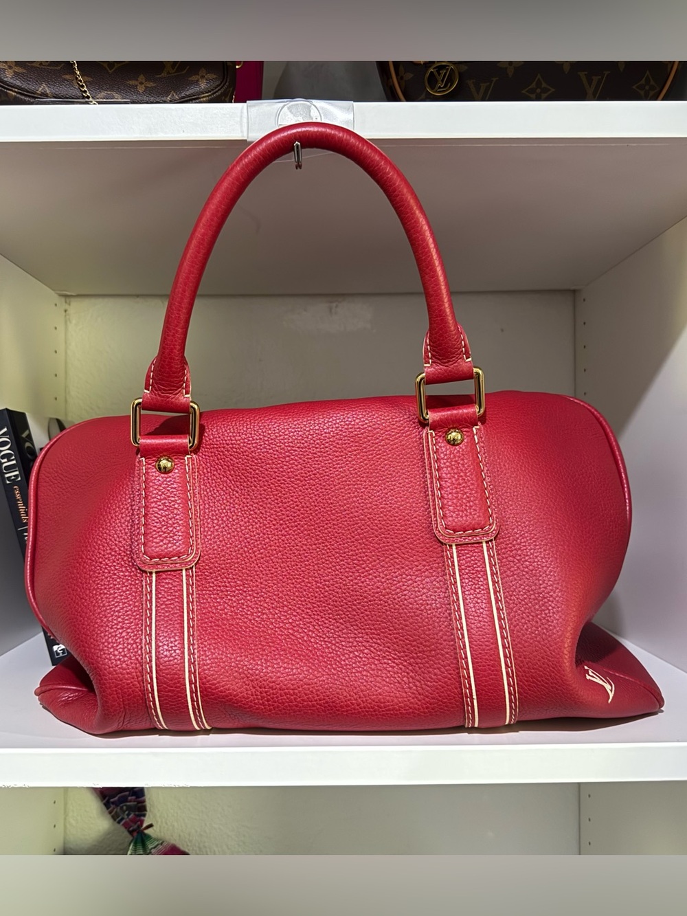 Louis Vuitton Red Leather Satchel Handbag - Designer Style